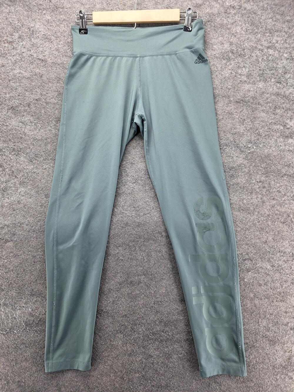 Adidas Leggings Womens M Green Ankle Climalite Yoga Elastic Waist 28.5 Inseam